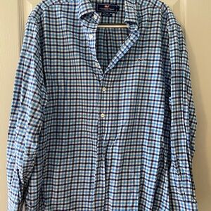 Vineyard Vines Men's Blue and White Plaid Shirt